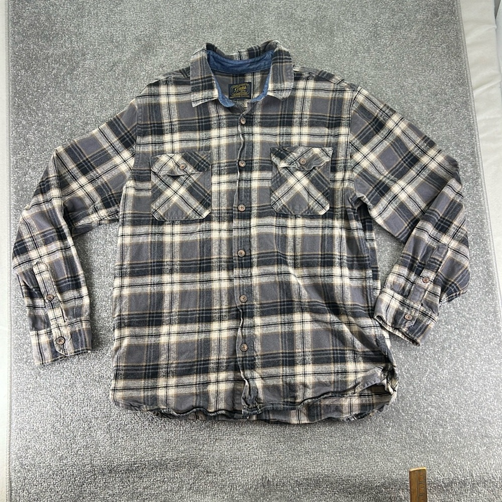 Jachs Long Sleeve Button Up Shirt Plaid Mens Size L Gray White 100% Cotton
